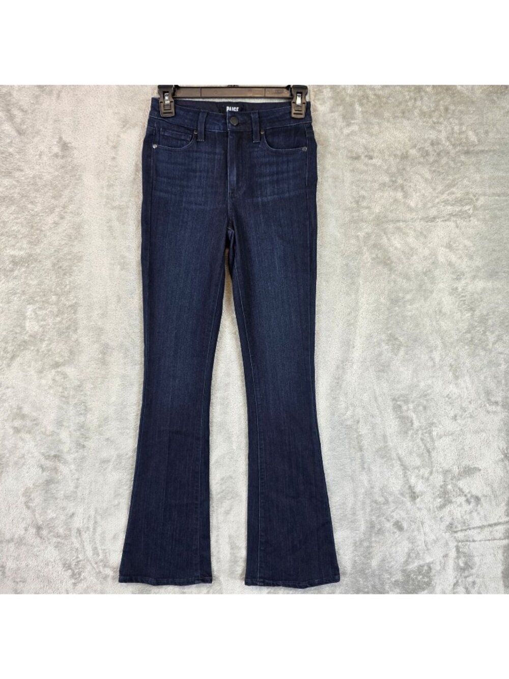 Paige Lousette Slim Flare Jeans Womens 24 Blue Dark Wash Mid Rise Stretch USA